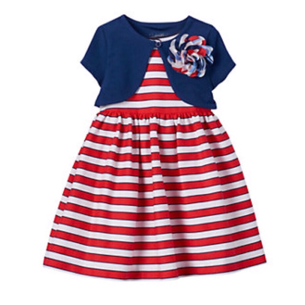 NWT Red White Blue Patriotic Dress & Shrug Set 3T